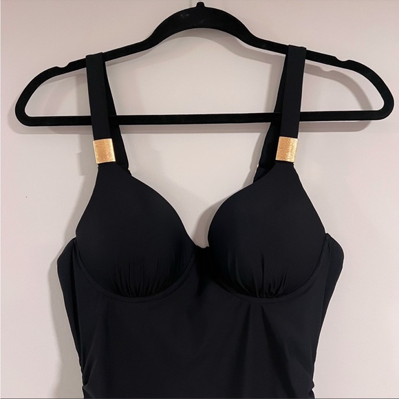 SPANX Black Let's Go Slimming Riveting Ruched One Piece Swimsuit Size 10 B/C - Picture 5 of 12